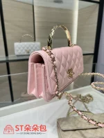 高仿香奈兒/Chanel WOC 帶金屬手柄鏈條錢包 粉色：圖片 4