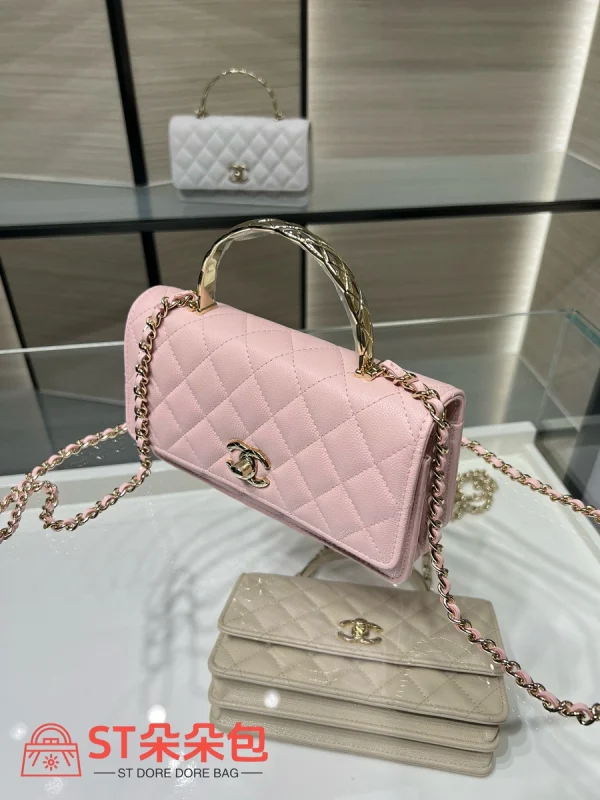 高仿香奈兒/Chanel WOC 帶金屬手柄鏈條錢包 粉色：圖片 6