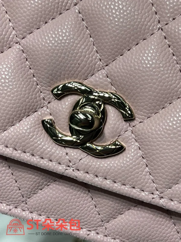 高仿香奈兒/Chanel WOC 帶金屬手柄鏈條錢包 粉色：圖片 7
