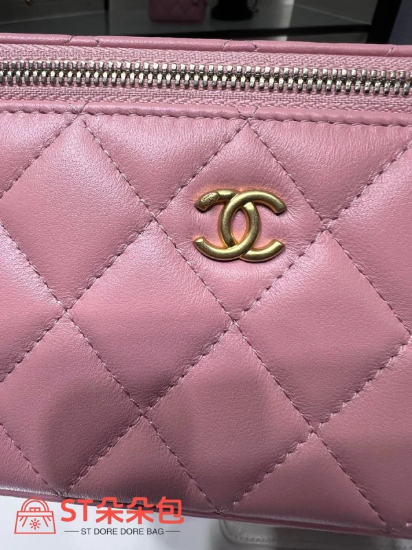 高仿香奈兒/Chanel Vanity Case with Chain菱格紋鏈條小方盒包 粉色：圖片 6