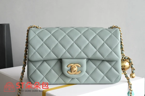 高仿香奈兒/Chanel Classic Flap Mini Wallet on Chain 方胖子 淺藍色：圖片 2