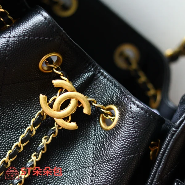 高仿香奈兒/CHANEL 25C Hobo 肩背包｜黑金魚子醬小牛皮：圖片 3
