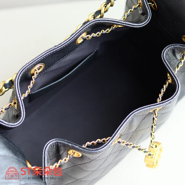 高仿香奈兒/CHANEL 25C Hobo 肩背包｜黑金魚子醬小牛皮：圖片 8
