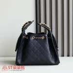 高仿香奈兒/CHANEL 25C Hobo 肩背包｜黑金魚子醬小牛皮：圖片 10