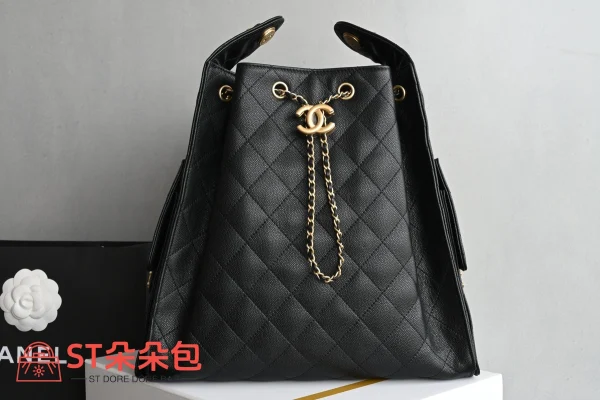高仿香奈兒/Chanel 抽繩雙肩包系列 抽繩雙肩包 黑色：圖片 2