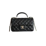 高仿香奈兒/Chanel Classic Flap Mini 黑色帶手柄菱形格紋翻蓋包