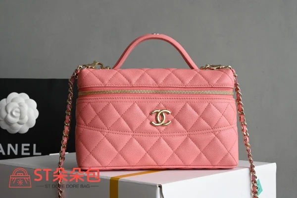 高仿香奈兒/Chanel Vanity系列 經典菱格紋鏈條盒子包 粉紅色：圖片 2