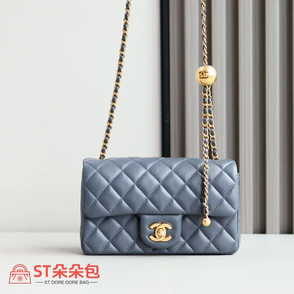 高仿香奈兒/Chanel CF金球 藍色鏈條包 大Mini號：圖片 2