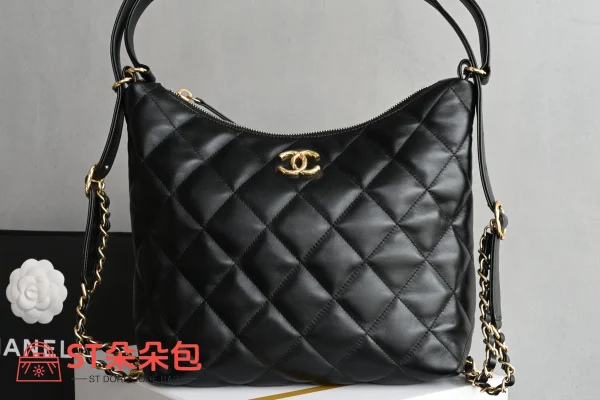 高仿香奈兒/Chanel Hobo系列菱格紋鏈條單肩包黑色：圖片 2