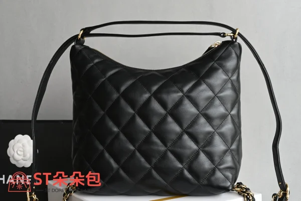 高仿香奈兒/Chanel Hobo系列菱格紋鏈條單肩包黑色：圖片 3