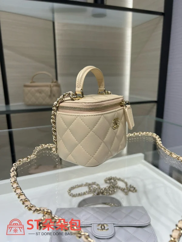 高仿香奈兒/Chanel Vanity Case 迷你方盒形拉鏈杏色化妝包：圖片 4