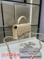 高仿香奈兒/Chanel Classic Flap 經典迷你帶手柄米白色單肩包：圖片 4