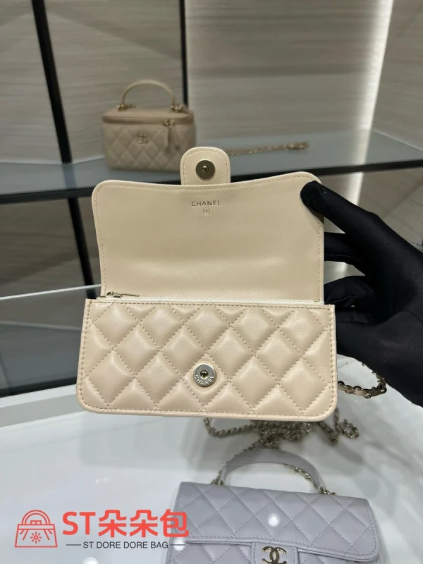 高仿香奈兒/Chanel Classic Flap 經典迷你帶手柄米白色單肩包：圖片 8
