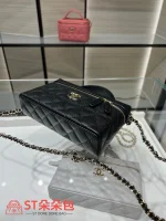 高仿香奈兒/Chanel Vanity Case系列 菱格紋雙拉鏈手柄包 黑色：圖片 5