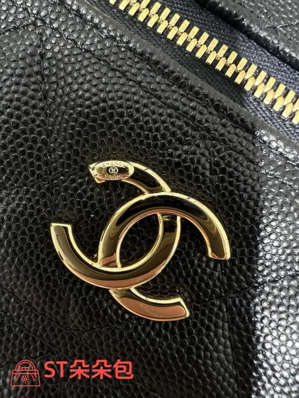 高仿香奈兒/Chanel Vanity Case系列 菱格紋雙拉鏈手柄包 黑色：圖片 6