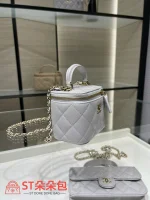 高仿香奈兒/Chanel 經典菱格紋淺灰色方形鏈條小手提包：圖片 4