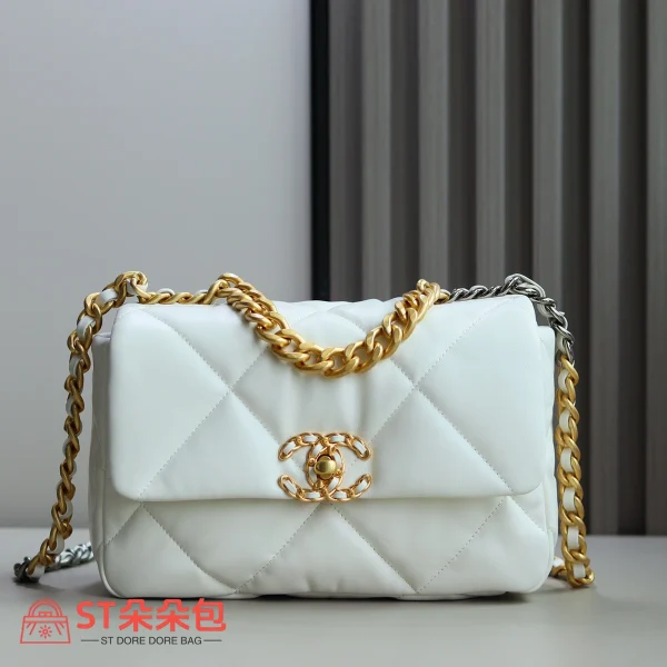 高仿香奈兒/Chanel 19 小號肩背包｜白色山羊皮×混搭金鈀金五金：圖片 2