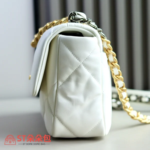 高仿香奈兒/Chanel 19 小號肩背包｜白色山羊皮×混搭金鈀金五金：圖片 5