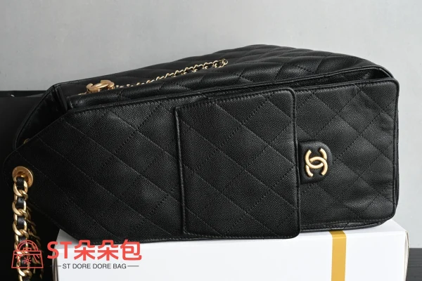 高仿香奈兒/Chanel 25C 黑色菱形格紋抽繩雙肩包：圖片 4