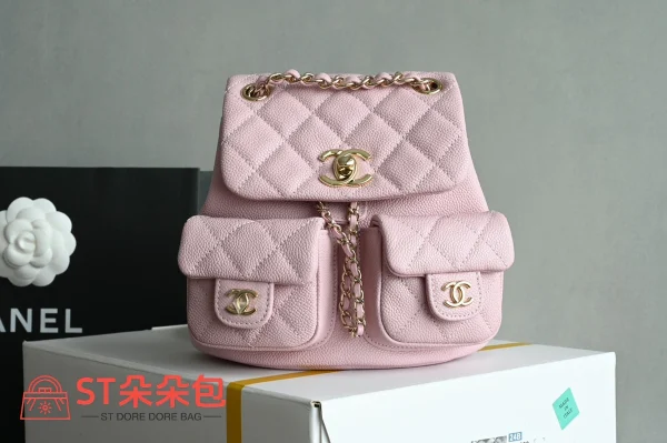 高仿香奈兒/Chanel Classic Backpack 菱格紋雙肩包 粉色：圖片 2