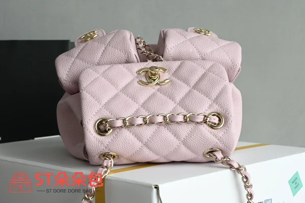 高仿香奈兒/Chanel Classic Backpack 菱格紋雙肩包 粉色：圖片 6