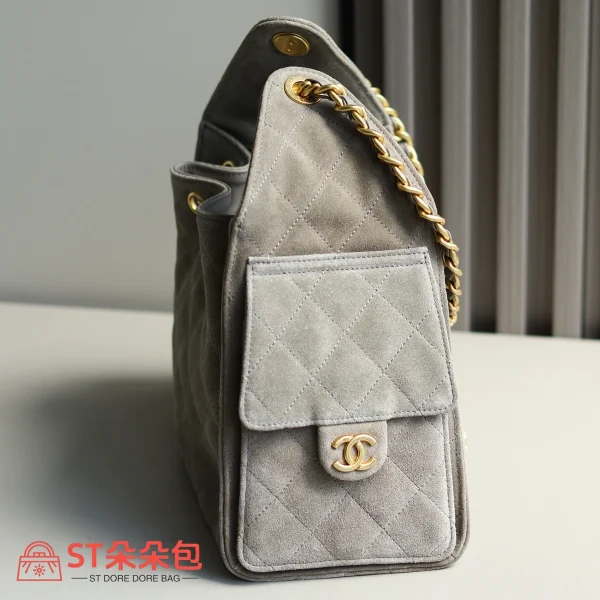 高仿香奈兒/Chanel 25C Hobo 肩背包｜限量反絨小牛皮霧灰：圖片 4