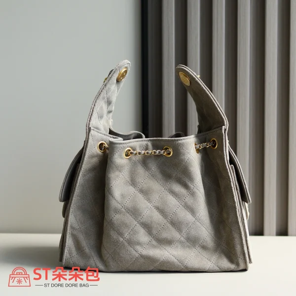 高仿香奈兒/Chanel 25C Hobo 肩背包｜限量反絨小牛皮霧灰：圖片 10