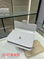 高仿香奈兒/Chanel Premiere 淺灰色菱形格紋翻蓋手提包：圖片 8