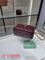 高仿香奈兒/Chanel Vanity Case 金屬球鏈條菱格紋酒紅色化妝包：圖片 5