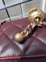 高仿香奈兒/Chanel Vanity Case 金屬球鏈條菱格紋酒紅色化妝包：圖片 7