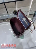高仿香奈兒/Chanel Vanity Case 金屬球鏈條菱格紋酒紅色化妝包：圖片 8