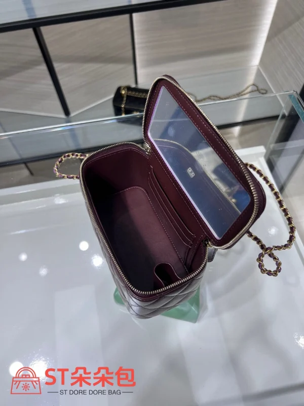 高仿香奈兒/Chanel Vanity Case 金屬球鏈條菱格紋酒紅色化妝包：圖片 8