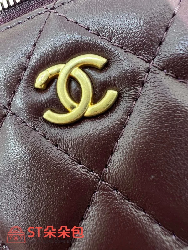高仿香奈兒/Chanel Vanity Case 金屬球鏈條菱格紋酒紅色化妝包：圖片 9