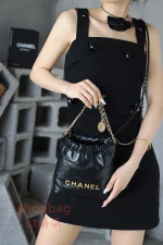 高仿香奈兒 22bag 迷你 黑色 金扣 垃圾袋：圖片 25