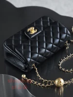 高仿香奈兒/Chanel 方胖子大mini 金球鏈條翻蓋包 黑色：圖片 10