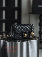 高仿香奈兒/Chanel 方胖子大mini 金球鏈條翻蓋包 黑色：圖片 5