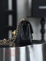 高仿香奈兒/Chanel 方胖子大mini 金球鏈條翻蓋包 黑色：圖片 3