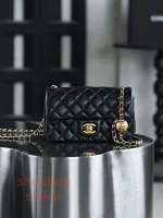 高仿香奈兒/Chanel 方胖子大mini 金球鏈條翻蓋包 黑色：圖片 2