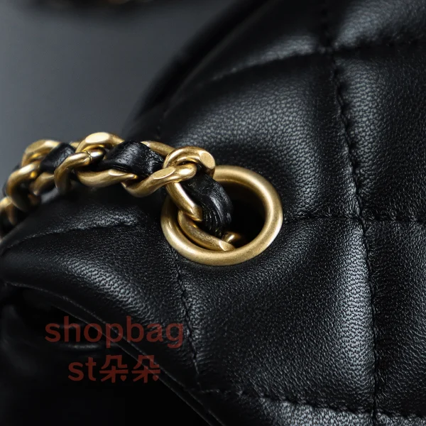 高仿香奈兒/Chanel 方胖子大mini 金球鏈條翻蓋包 黑色：圖片 13