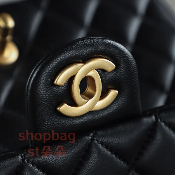 高仿香奈兒/Chanel 方胖子大mini 金球鏈條翻蓋包 黑色：圖片 12
