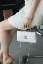 高仿香奈兒/Chanel Kelly手提肩背包 白色mini橫款：圖片 25