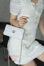 高仿香奈兒/Chanel Kelly手提肩背包 白色mini橫款：圖片 27