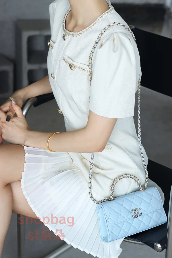 高仿香奈兒/Chanel Kelly mini 手提肩背包 藍色：圖片 18