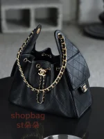 高仿包 香奈兒 25BAG 嬉皮Hobo小號 黑色 魚子醬 單肩包：圖片 6