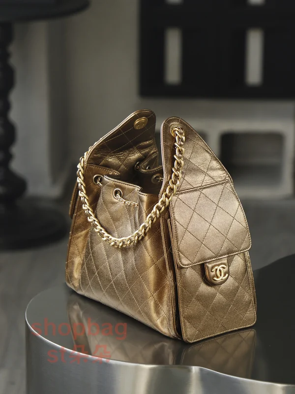 高仿香奈兒 25BAG 嬉皮Hobo小號 金色 單肩包：圖片 10