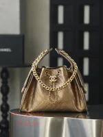 高仿香奈兒 25BAG 嬉皮Hobo小號 金色 單肩包：圖片 2