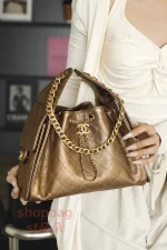 高仿香奈兒 25BAG 嬉皮Hobo小號 金色 單肩包：圖片 24