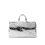 頂級a貨 LV Keepall Bandoulière 50 銀色 壓花男女通用旅行包 M26766