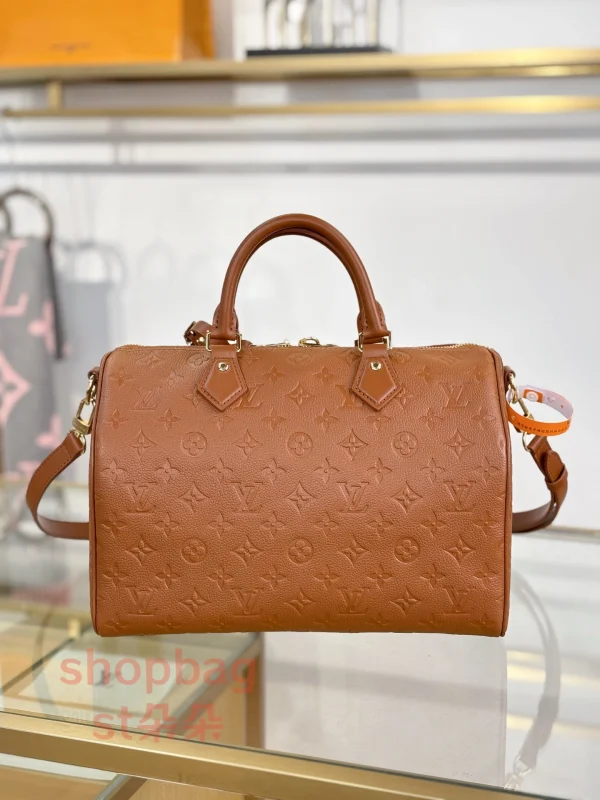 高仿 LV SPEEDY SOFT 30 男女通用款 棕色 斜挎 旅行包 M28662：圖片 9