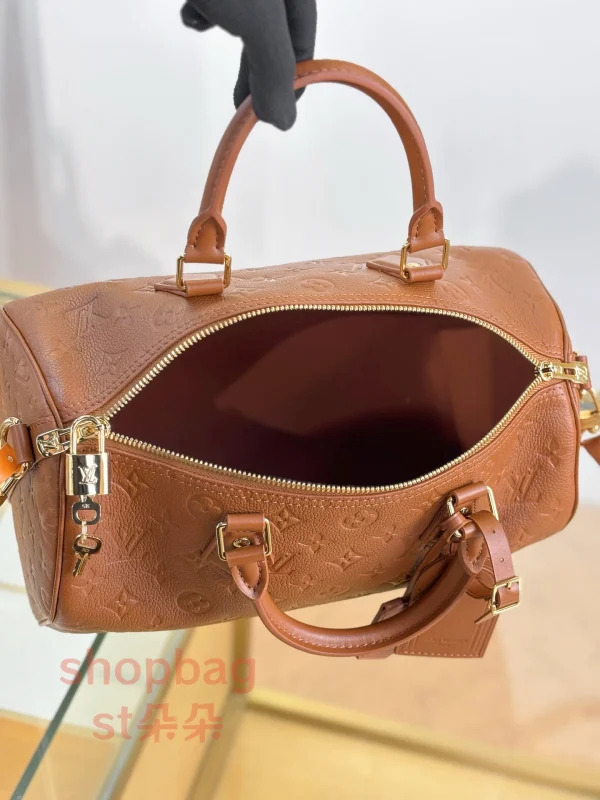 高仿 LV SPEEDY SOFT 30 男女通用款 棕色 斜挎 旅行包 M28662：圖片 7